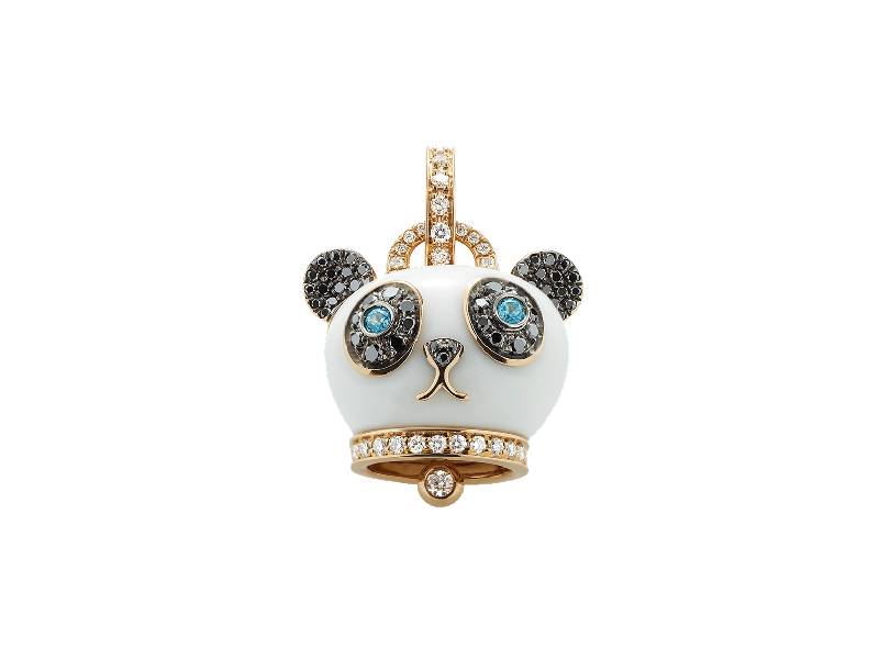 CAMPANELLA PANDA CHARM IN 18KT PINK GOLD,KOGOLONG,BLACK AND WHITE DIAMONDS AND BLUE TOURMALINE  CAMPANELLE CHANTECLER 36285